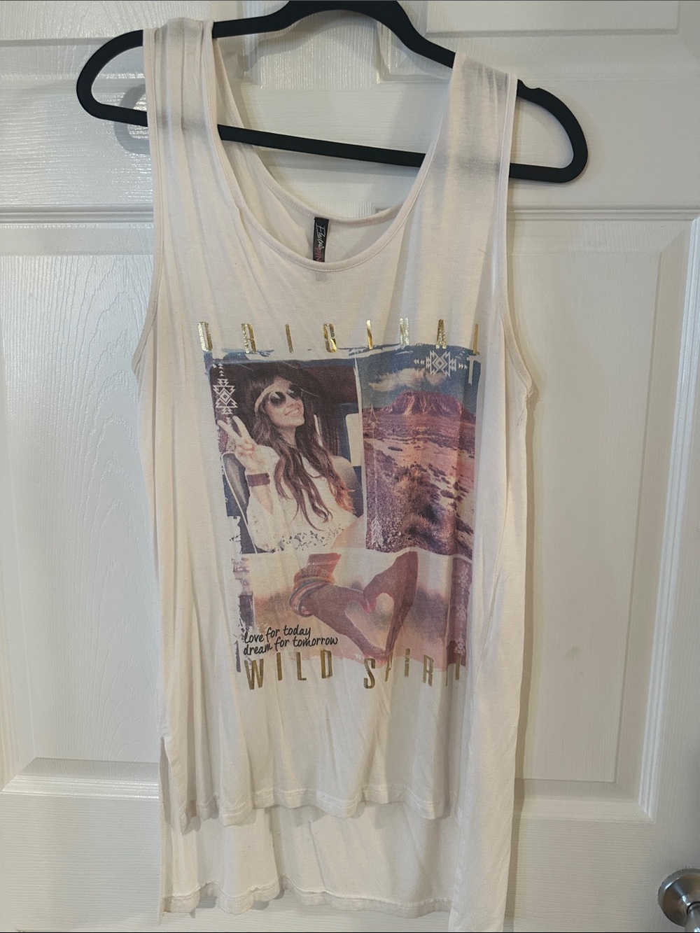 Wild Spirit Cream Graphic Tank Top with Gold Accents